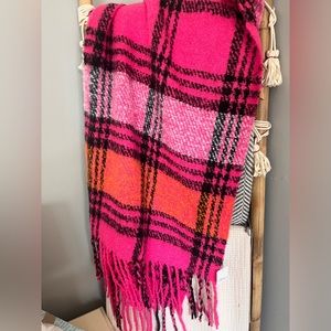 Free People Homecoming Plaid Blanket Bubblegum Combo scarf
